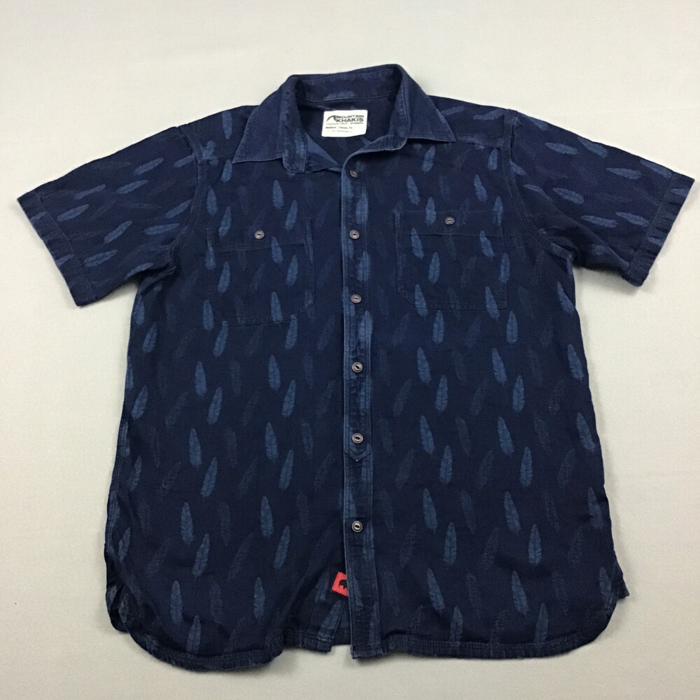 Mountain Khakis Shirt Men Medium Blue Classic Fit Button Up Embroidery Leaves M